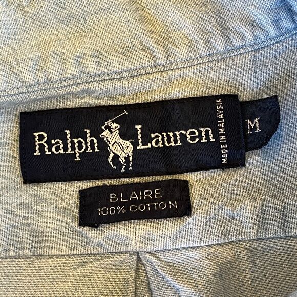 Ralph Lauren Blaire Light Wash Chambray Button Front Shirt Short Sleeves Medium - Picture 8 of 8
